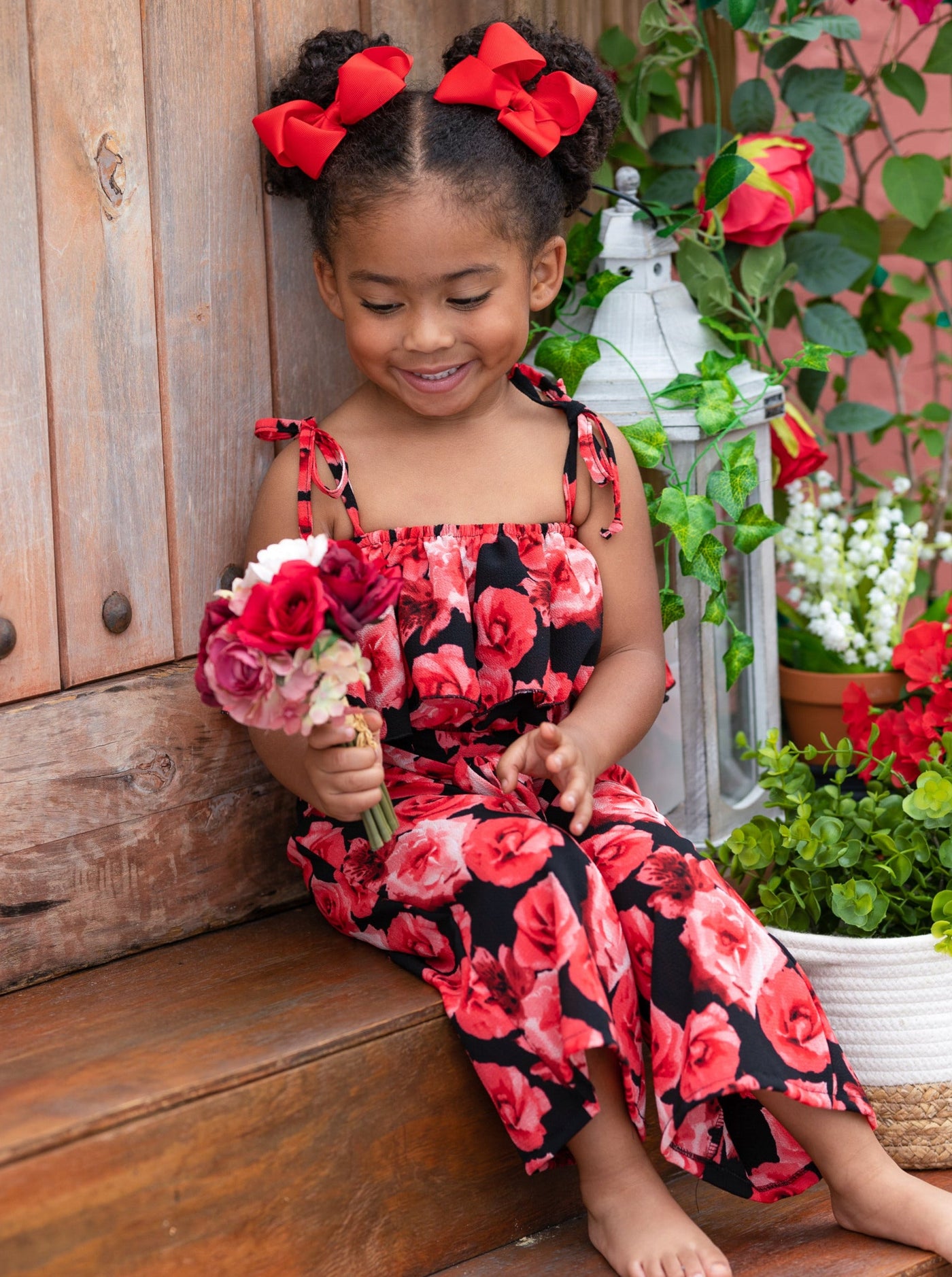 Cute Spring Outfit | Girls Floral Ruffle Crop Top & Wide Leg Pants Set