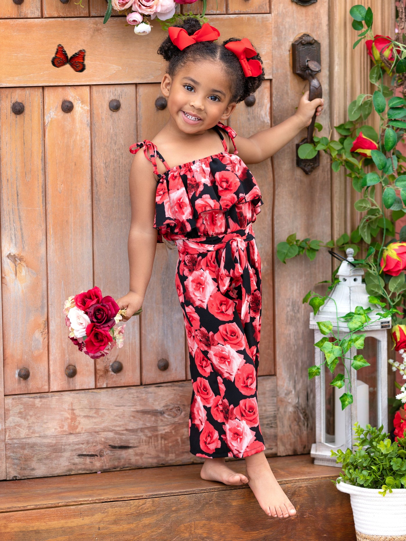 Cute Spring Outfit | Girls Floral Ruffle Crop Top & Wide Leg Pants Set
