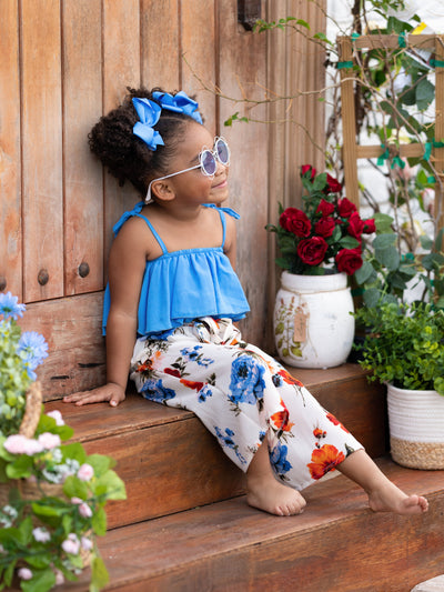 Kids Spring Clothes | Girls Ruffle Ruched Top & Floral Pants Set