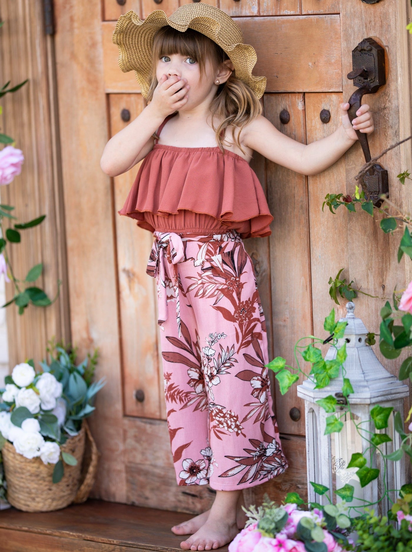Girls Botantical Babe Ruffle Cami Crop Top and Wide Leg Pants Set