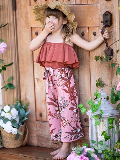 Girls Botantical Babe Ruffle Cami Crop Top and Wide Leg Pants Set