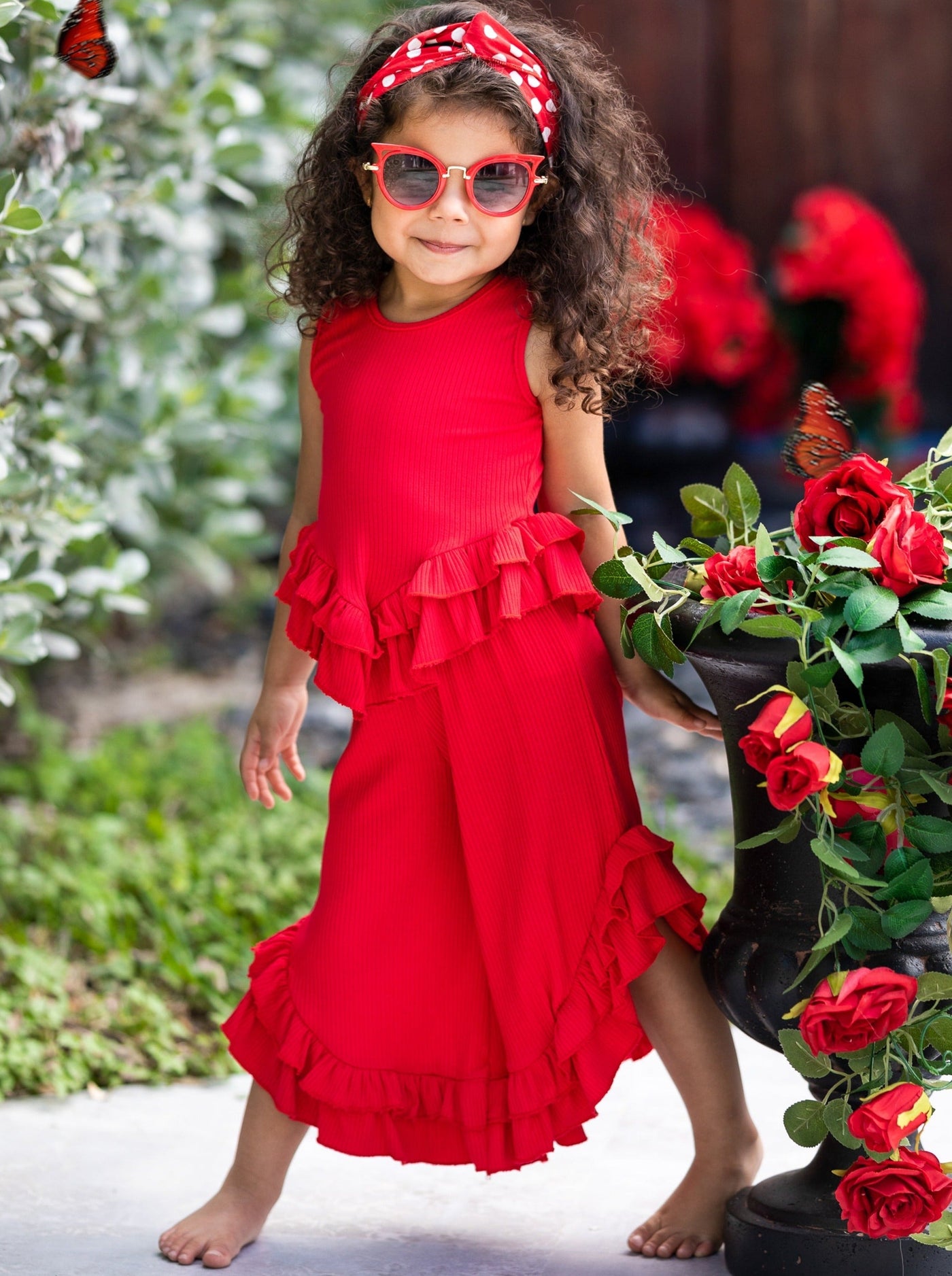 Kids Spring Clothes | Girls Ruffle Hem Top & Matching Palazzo Pants