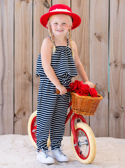 Cute Toddler Outfit | Girls Striped Bubble Top & Drawstring Pants