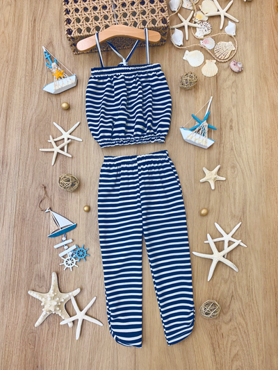 Cute Toddler Outfit | Girls Striped Bubble Top & Drawstring Pants