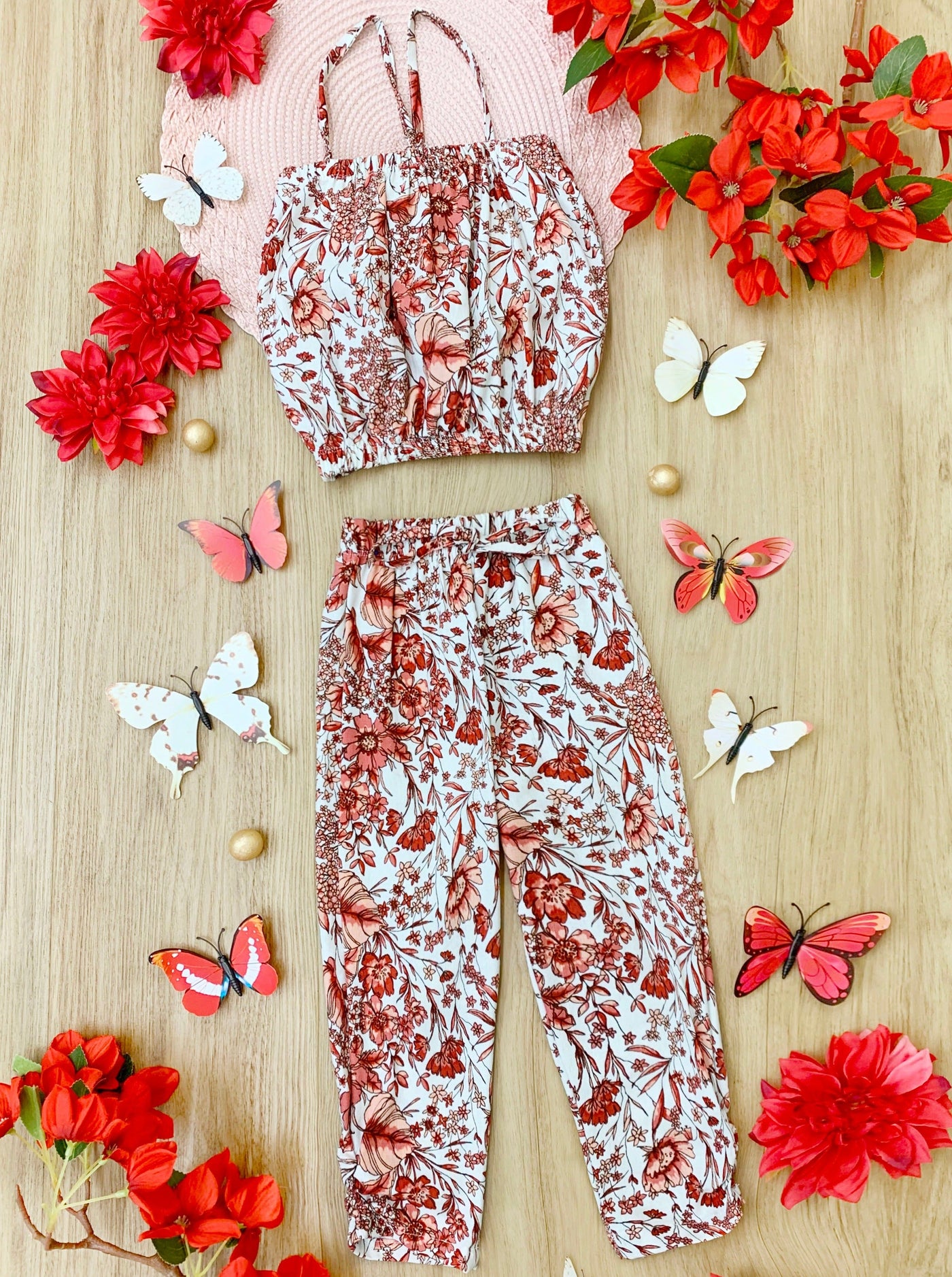 Kids Spring Clothes | Girls Floral Bubble Top & Drawstring Pants