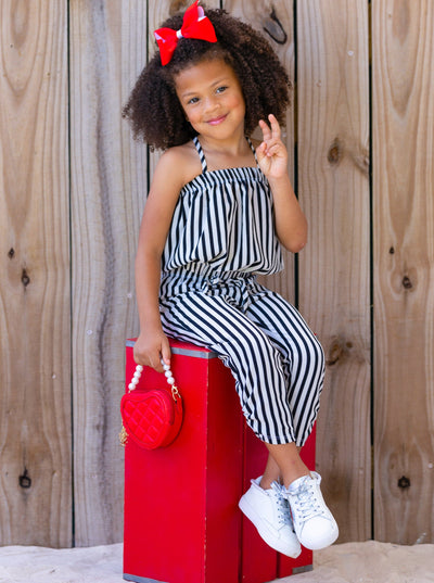 Cute Toddler Outfit | Girls Striped Bubble Top & Drawstring Pants