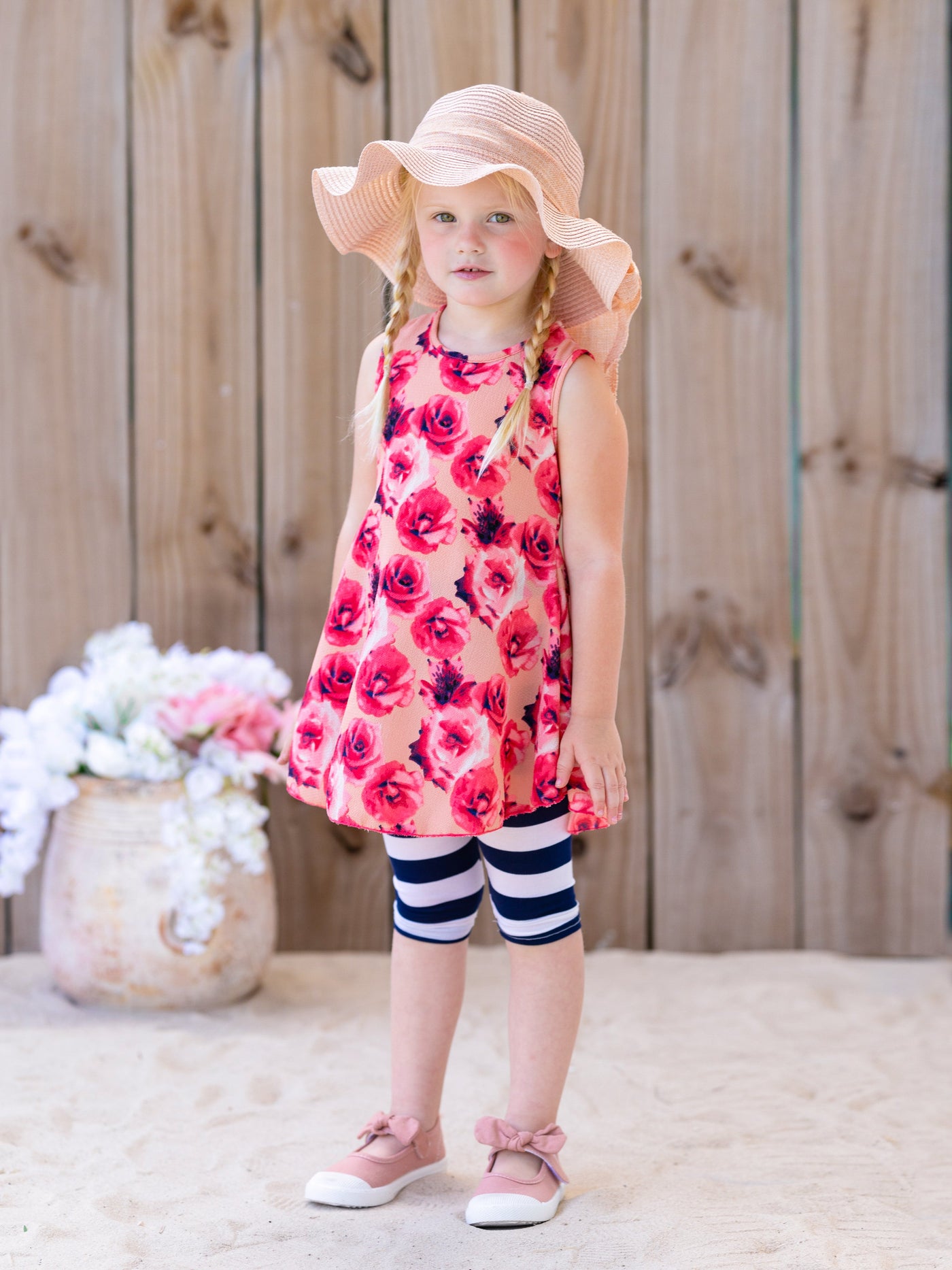 Fancy Floral Striped Legging Set