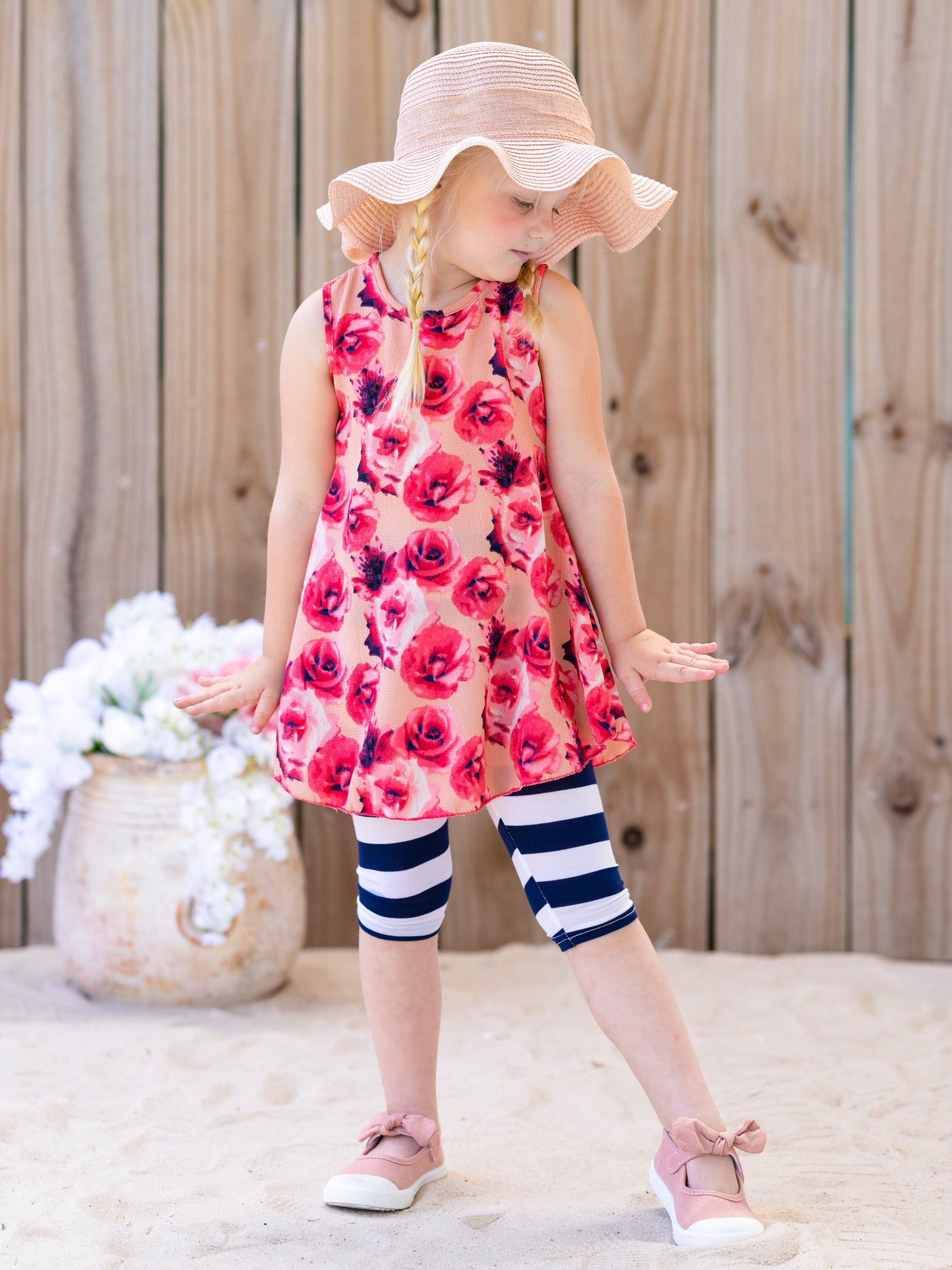 Fancy Floral Striped Legging Set