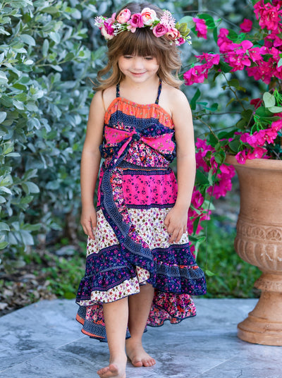 Girls Spring Floral Crop Top & Hi Lo Wrap Skirt Set - Mia Belle Girls