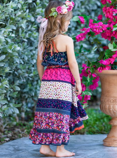 Girls Spring Floral Crop Top & Hi Lo Wrap Skirt Set - Mia Belle Girls