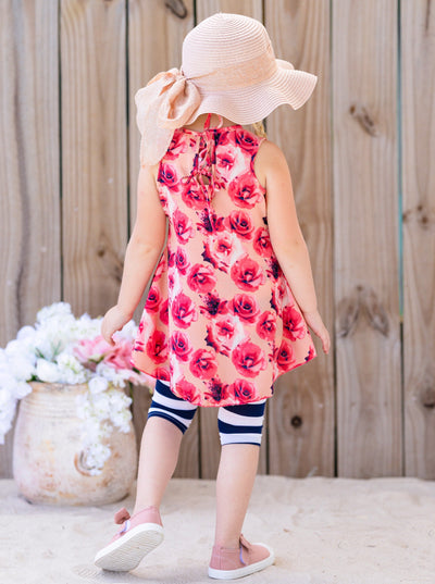 Kids Spring Clothes | Girls Sleeveless Rose Tunic & Stripe Legging Set