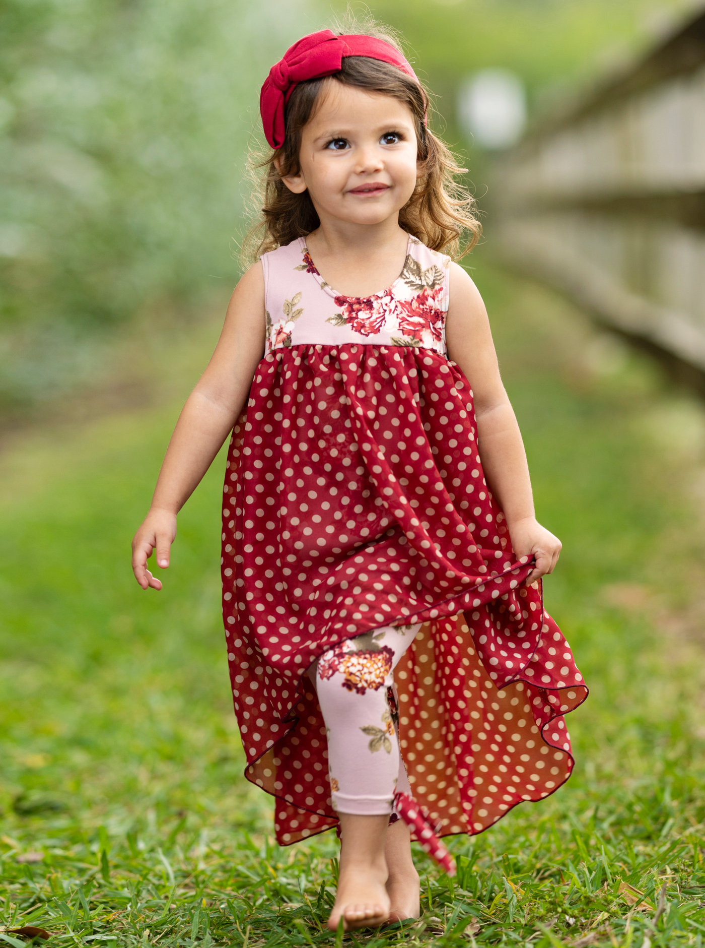 Kids Spring Clothes | Girls Polka Dots Hi Lo Tunic & Bow Legging Set 