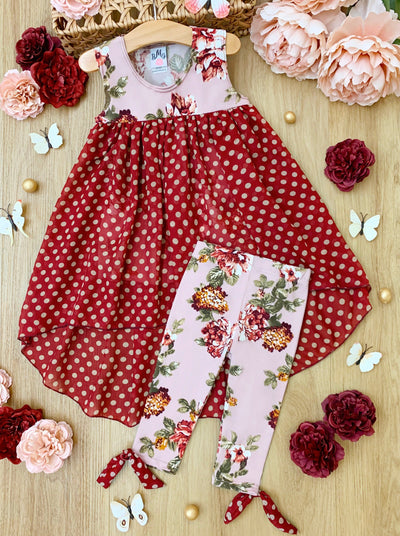 Kids Spring Clothes | Girls Polka Dots Hi Lo Tunic & Bow Legging Set 