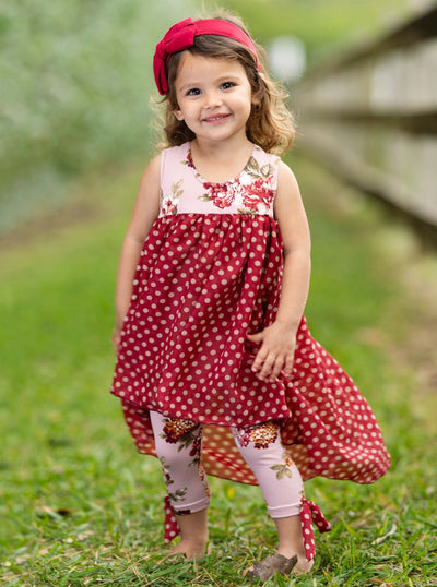 Kids Spring Clothes | Girls Polka Dots Hi Lo Tunic & Bow Legging Set 