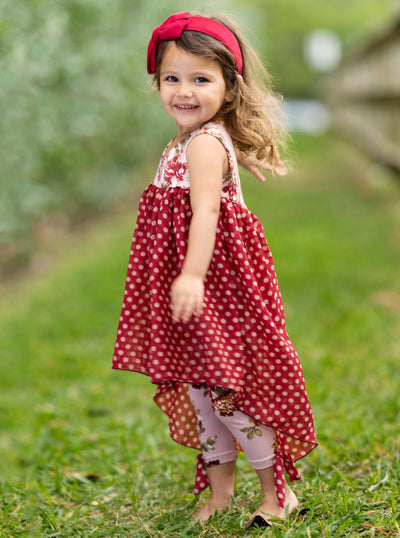 Kids Spring Clothes | Girls Polka Dots Hi Lo Tunic & Bow Legging Set 