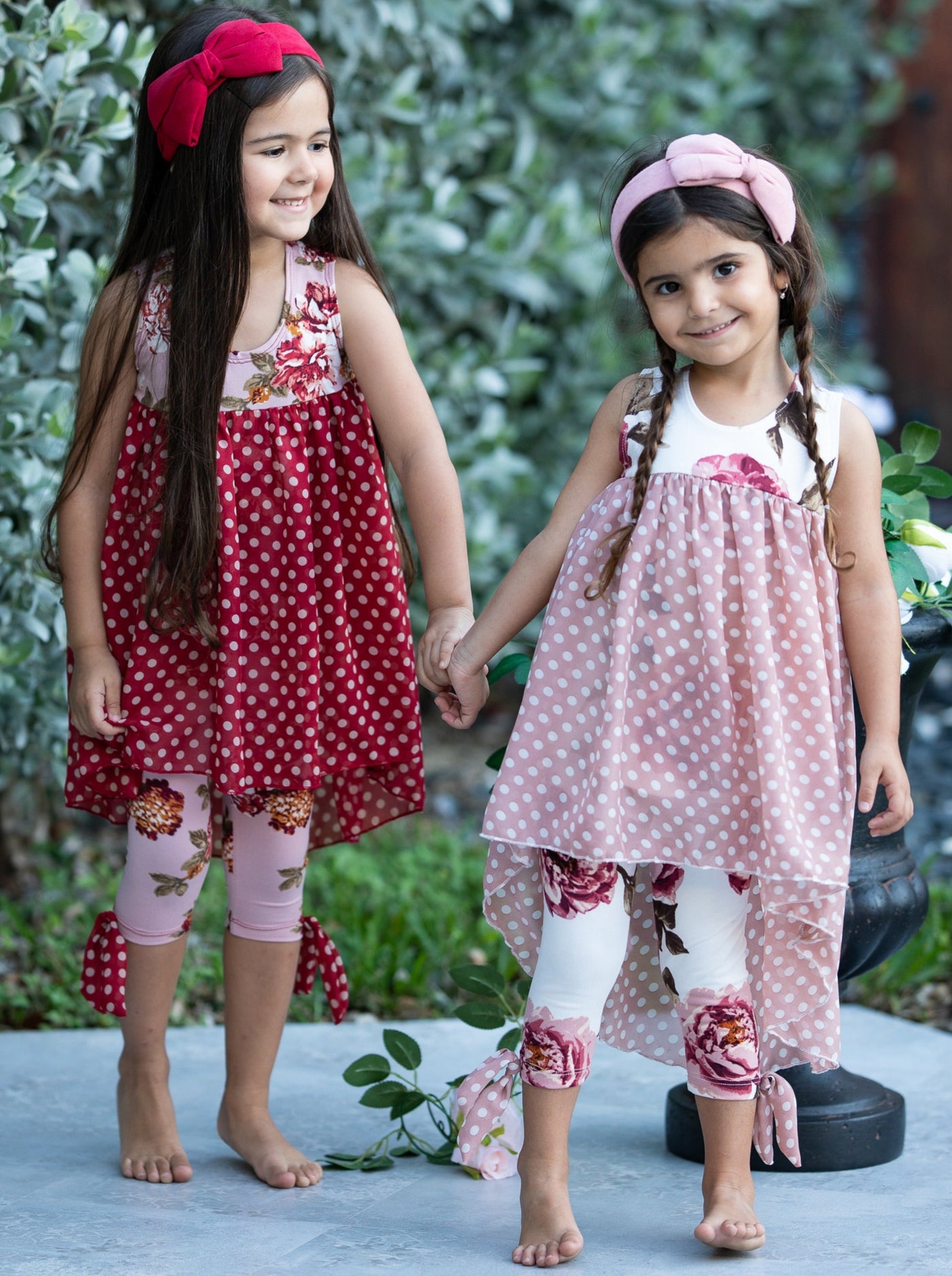 Kids Spring Clothes | Girls Polka Dots Hi Lo Tunic & Bow Legging Set 