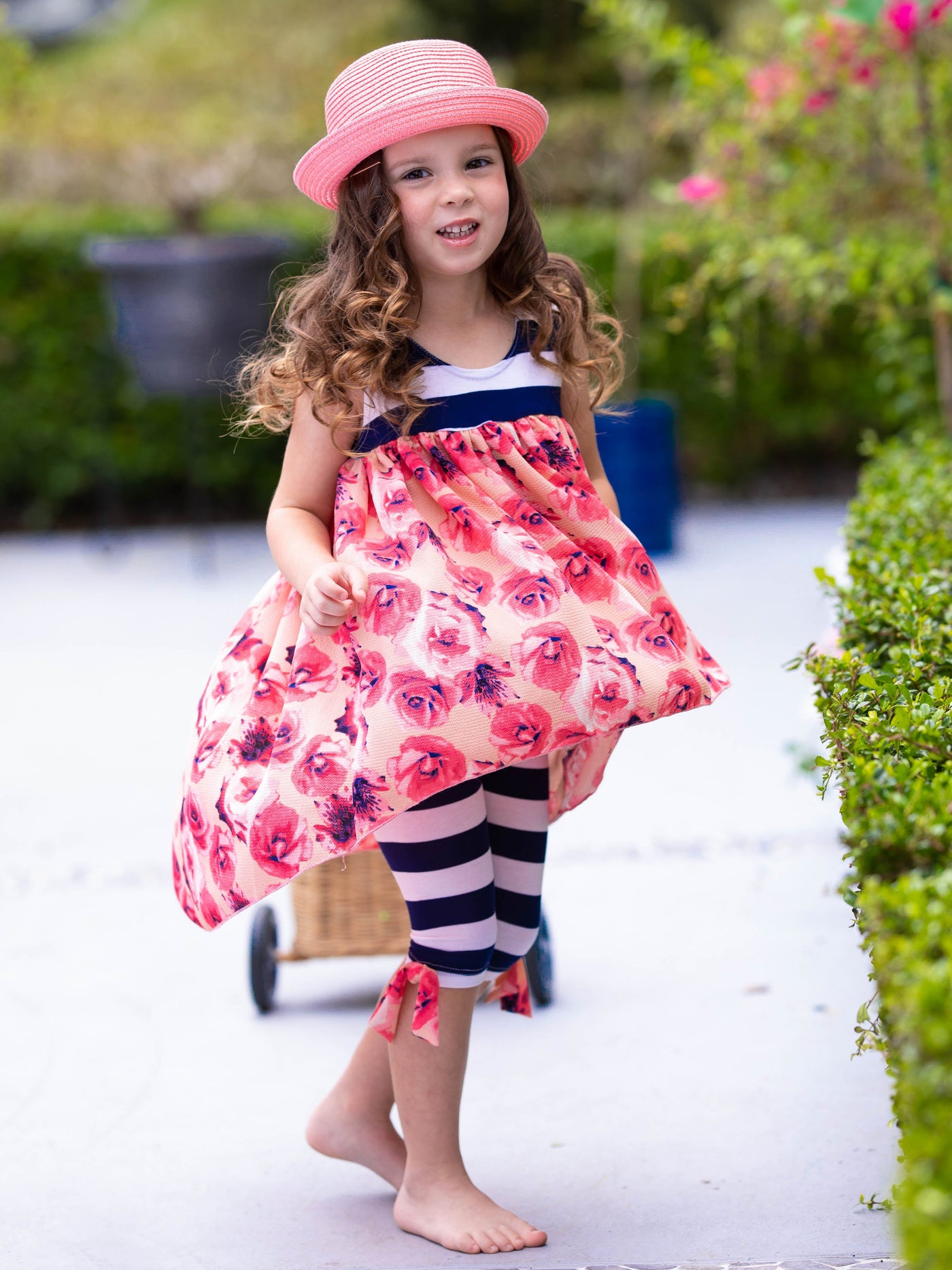 Cute Toddler Outfit | Girls Striped Roses Hi-Lo Tunic & Legging Set