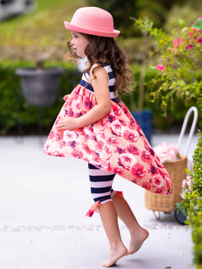 Cute Toddler Outfit | Girls Striped Roses Hi-Lo Tunic & Legging Set