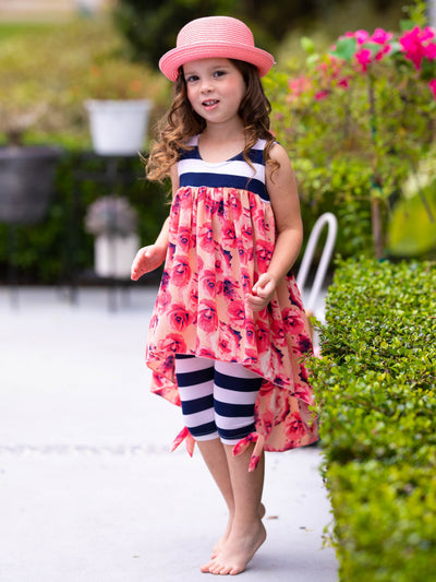 Cute Toddler Outfit | Girls Striped Roses Hi-Lo Tunic & Legging Set