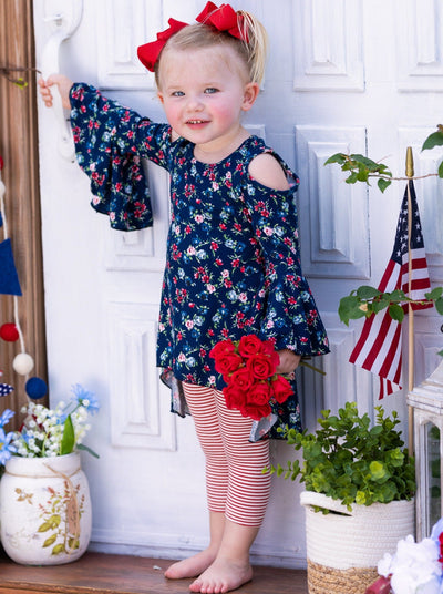 Cute Toddler Outfit | Girls Calico Cold Shoulder Tunic & Legging Set