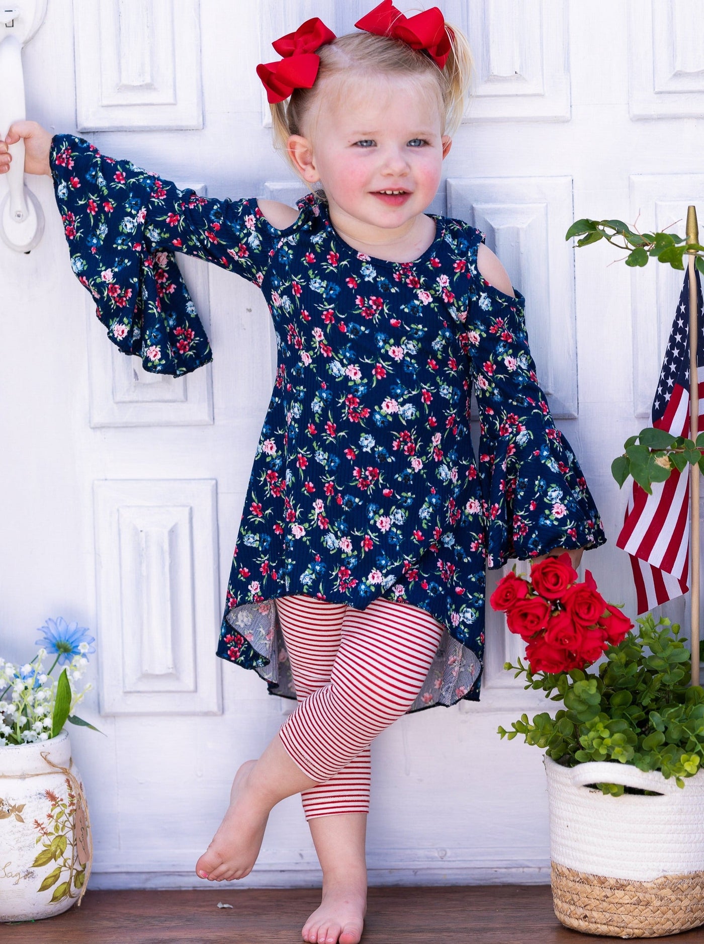 Cute Toddler Outfit | Girls Calico Cold Shoulder Tunic & Legging Set