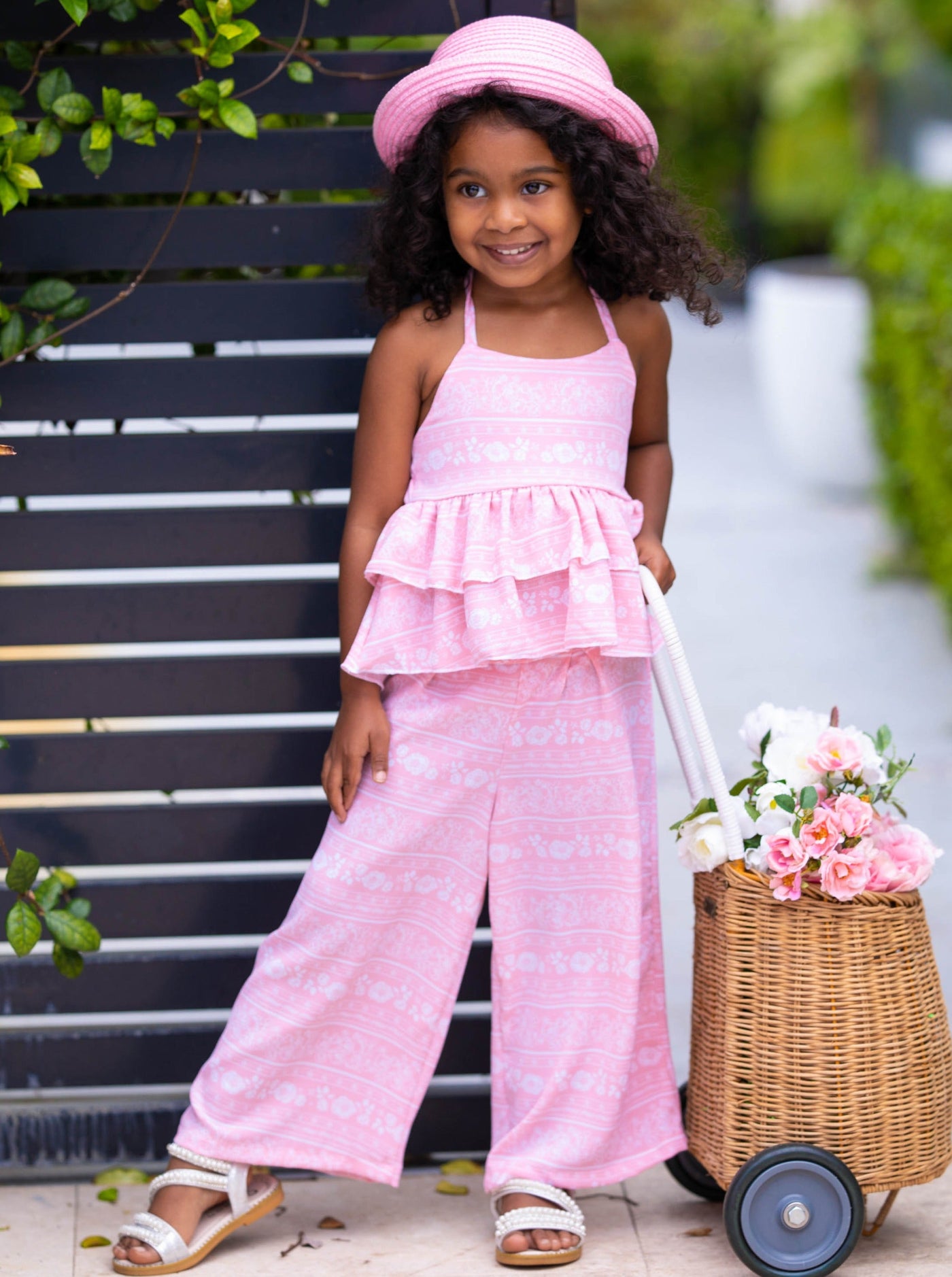 Cute Kids Outfit | Girls Spring Floral Tiered Ruffle Top & Pants Set