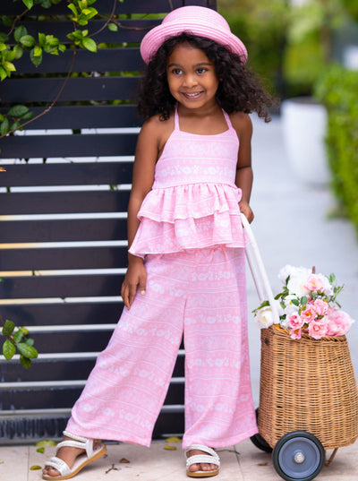 Cute Kids Outfit | Girls Spring Floral Tiered Ruffle Top & Pants Set