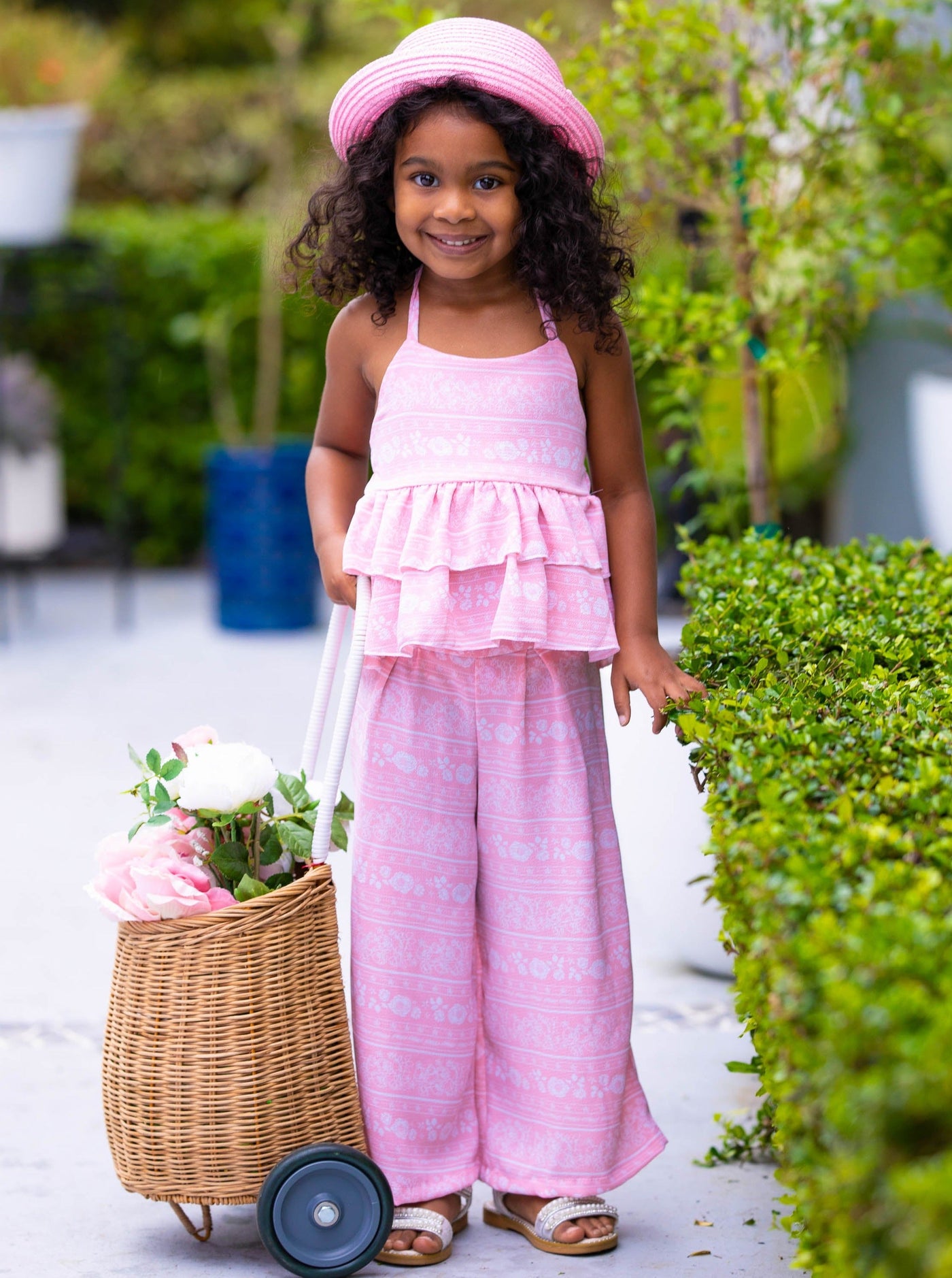 Cute Kids Outfit | Girls Spring Floral Tiered Ruffle Top & Pants Set