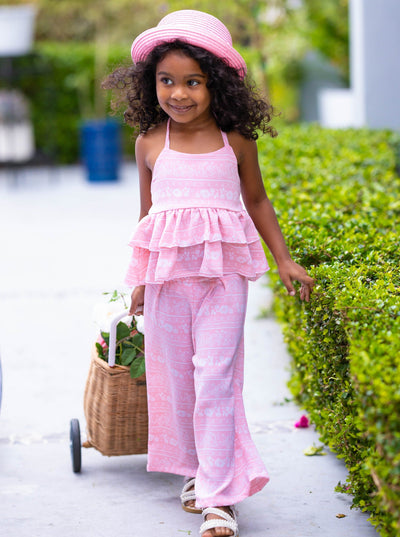 Cute Kids Outfit | Girls Spring Floral Tiered Ruffle Top & Pants Set