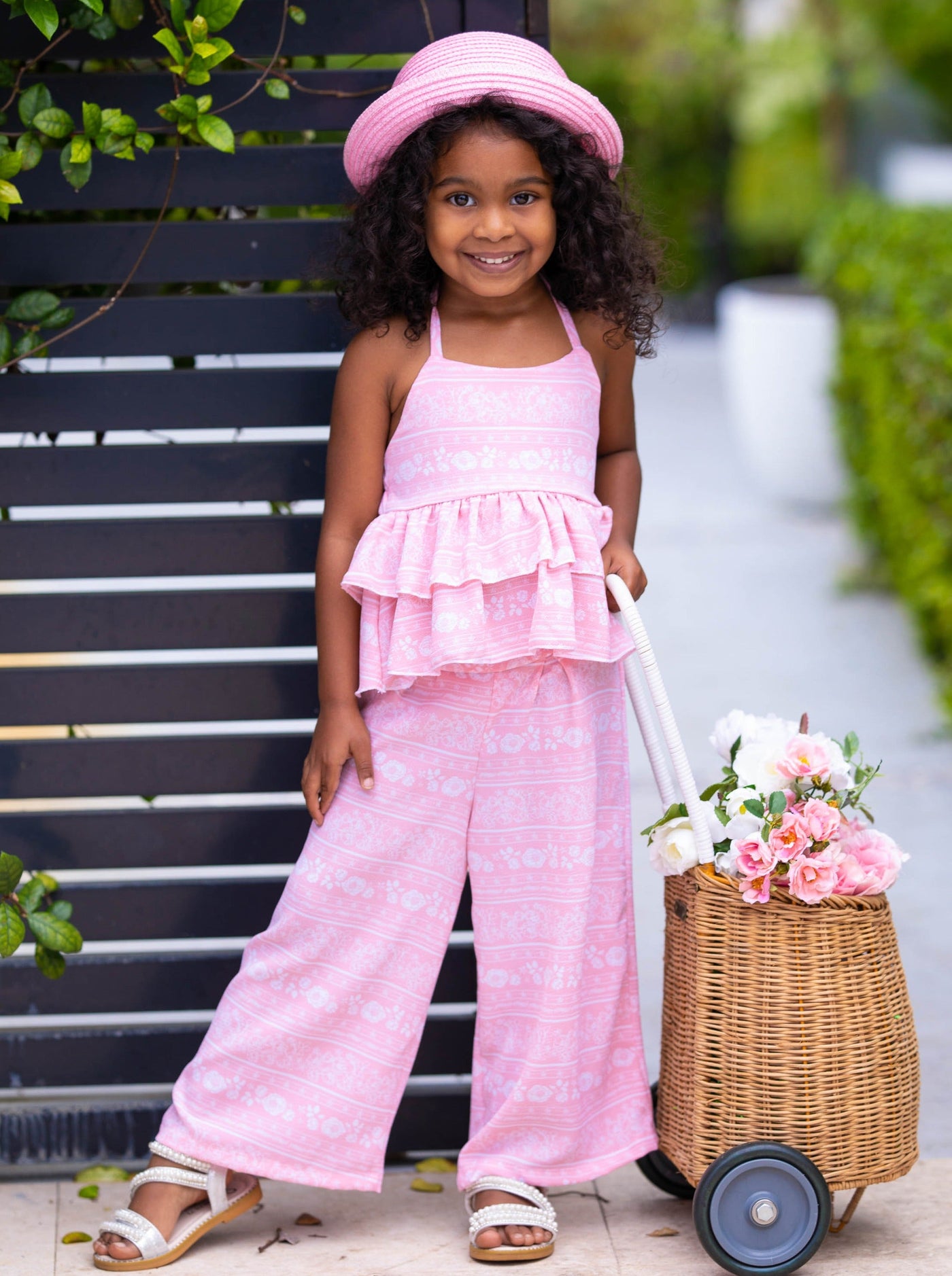 Cute Kids Outfit | Girls Spring Floral Tiered Ruffle Top & Pants Set