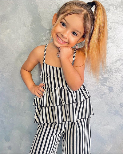 Toddler Spring Outfits | Girls Striped Double Ruffle Top & Pants Set