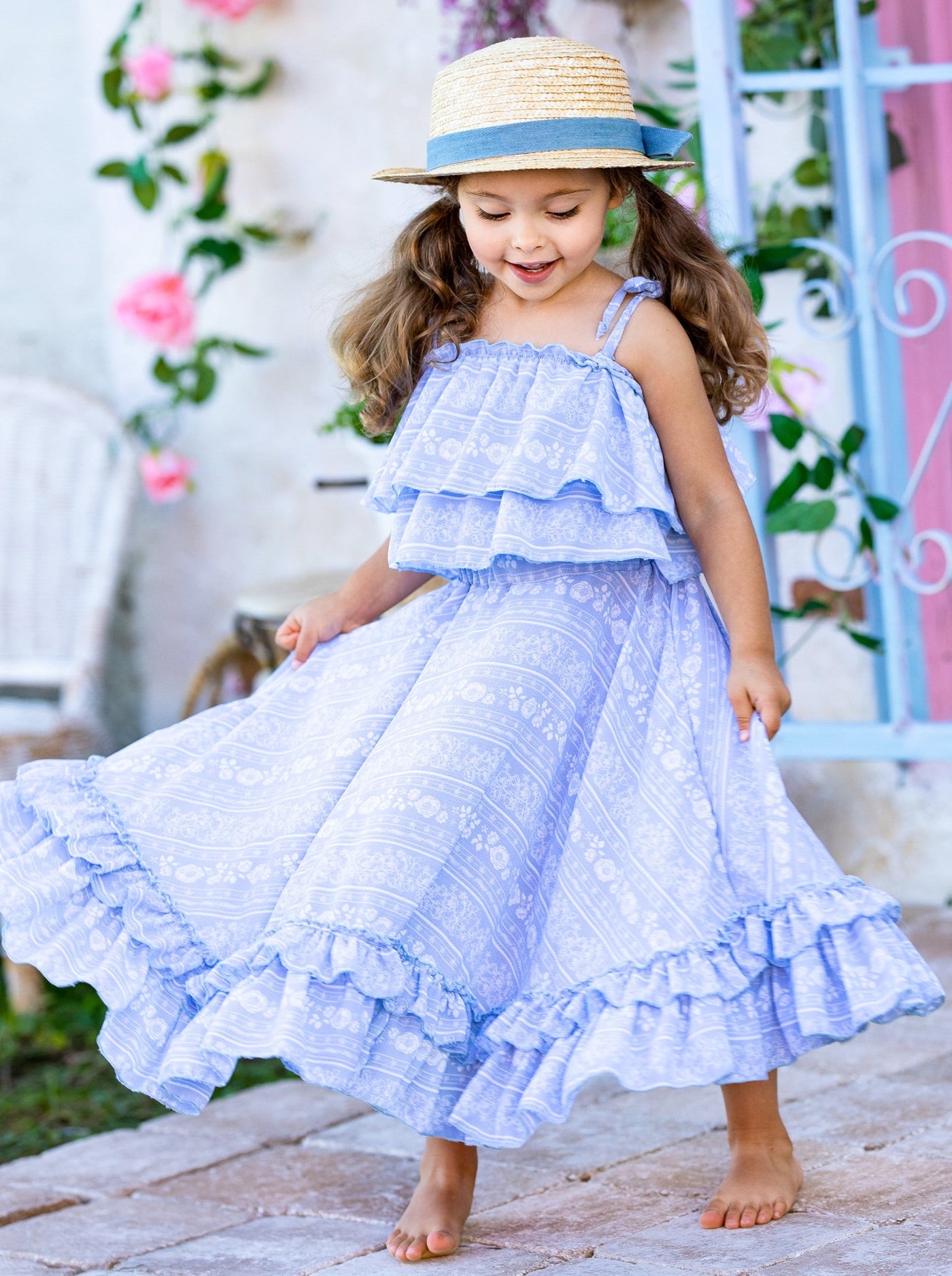 Cute Toddler Outfit | Girls Double Ruffle Cami Top & Maxi Skirt Set
