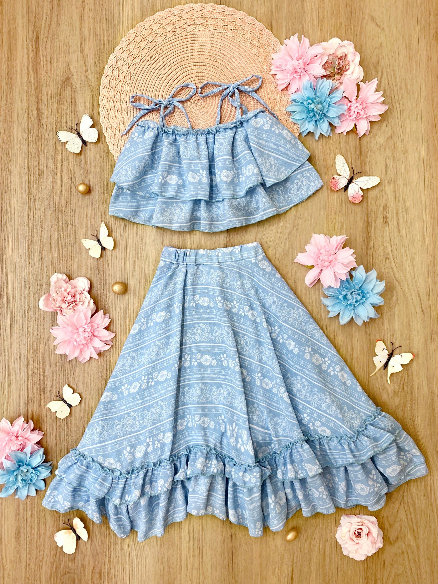 Cute Toddler Outfit | Girls Double Ruffle Cami Top & Maxi Skirt Set