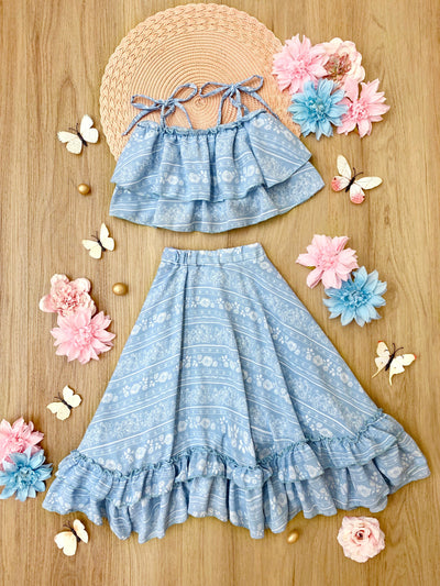 Cute Toddler Outfit | Girls Double Ruffle Cami Top & Maxi Skirt Set