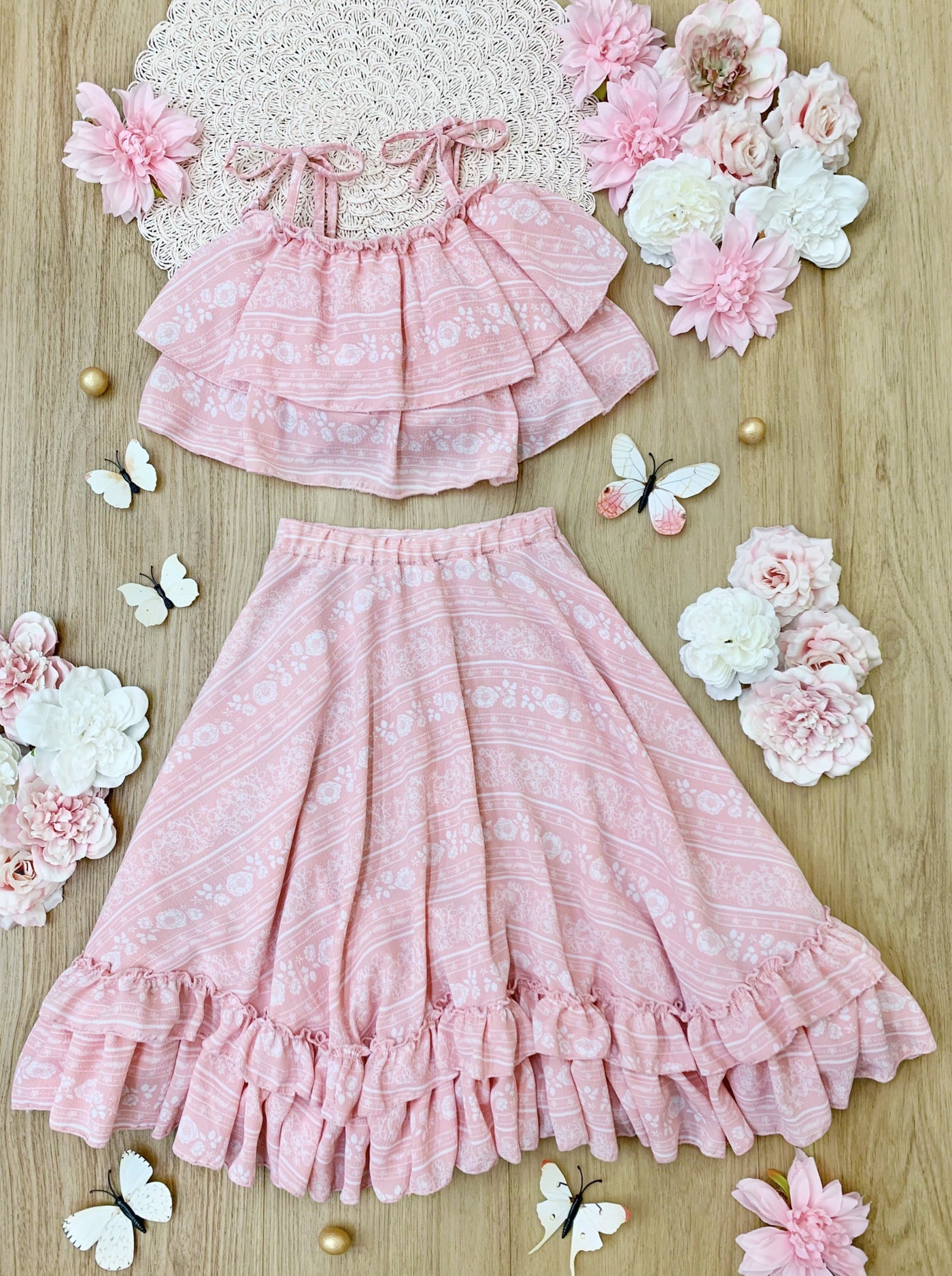 Cute Toddler Outfit | Girls Double Ruffle Cami Top & Maxi Skirt Set