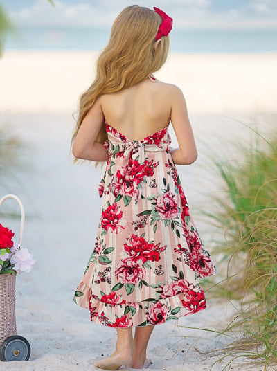 Kids Spring Clothes | Girls Floral Halter Top & Hi Lo Wrap Skirt Set