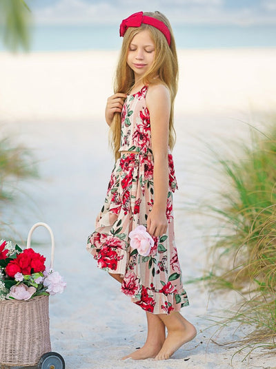Kids Spring Clothes | Girls Floral Halter Top & Hi Lo Wrap Skirt Set