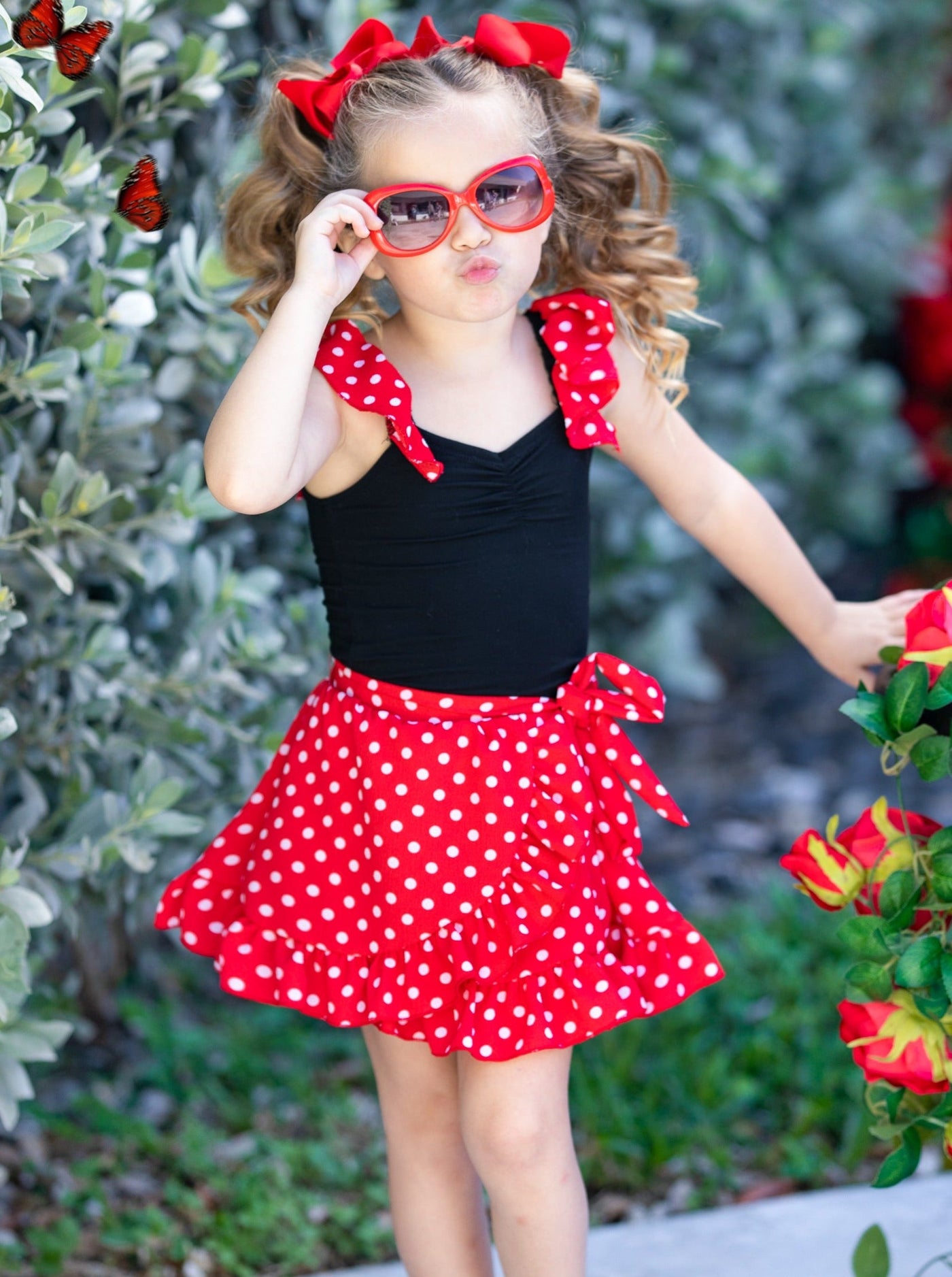 Girls Spring Outfits | Toddler Polka Dot Top & Ruffle Wrap Skirt Set