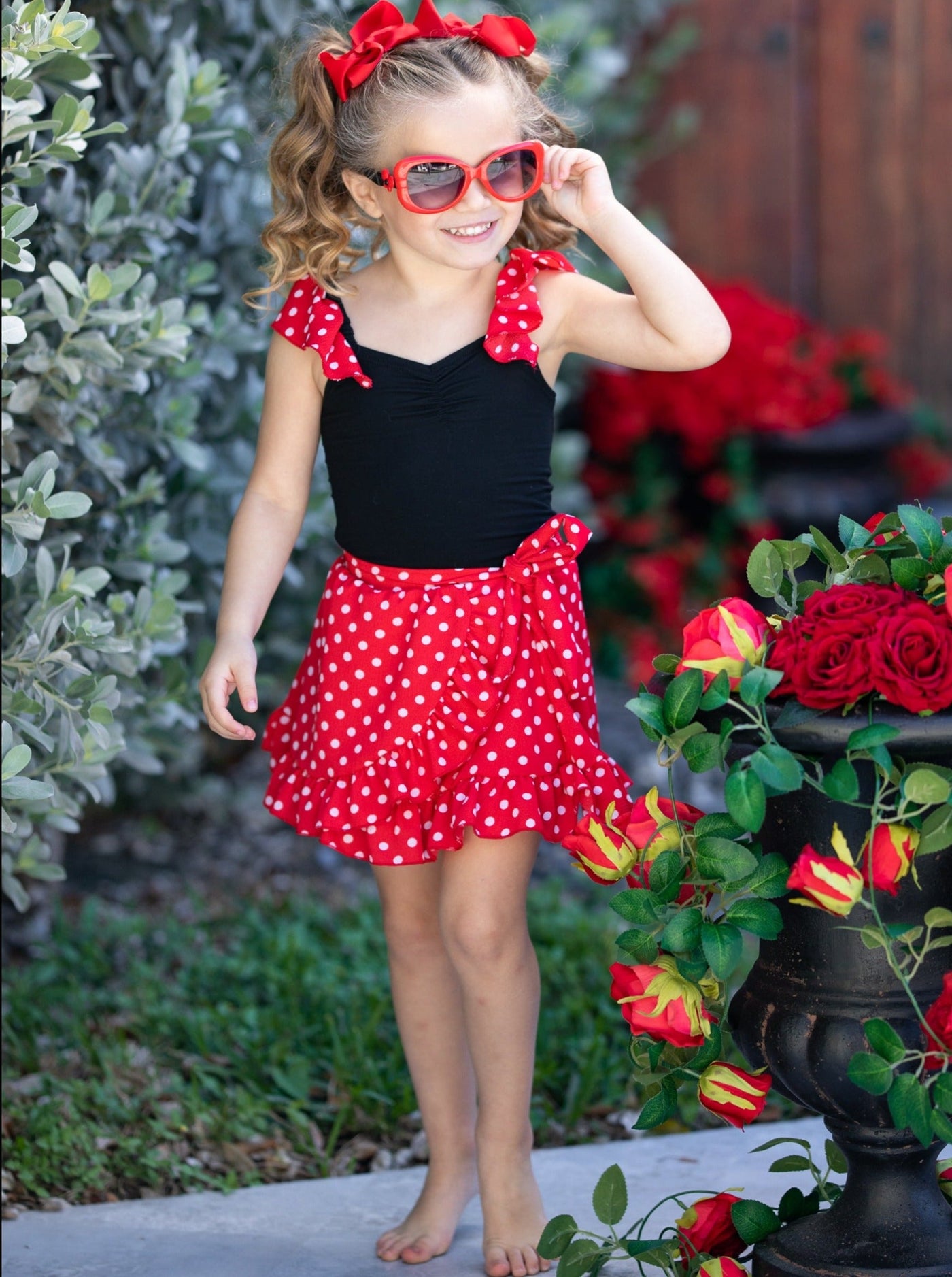 Girls Spring Outfits | Toddler Polka Dot Top & Ruffle Wrap Skirt Set