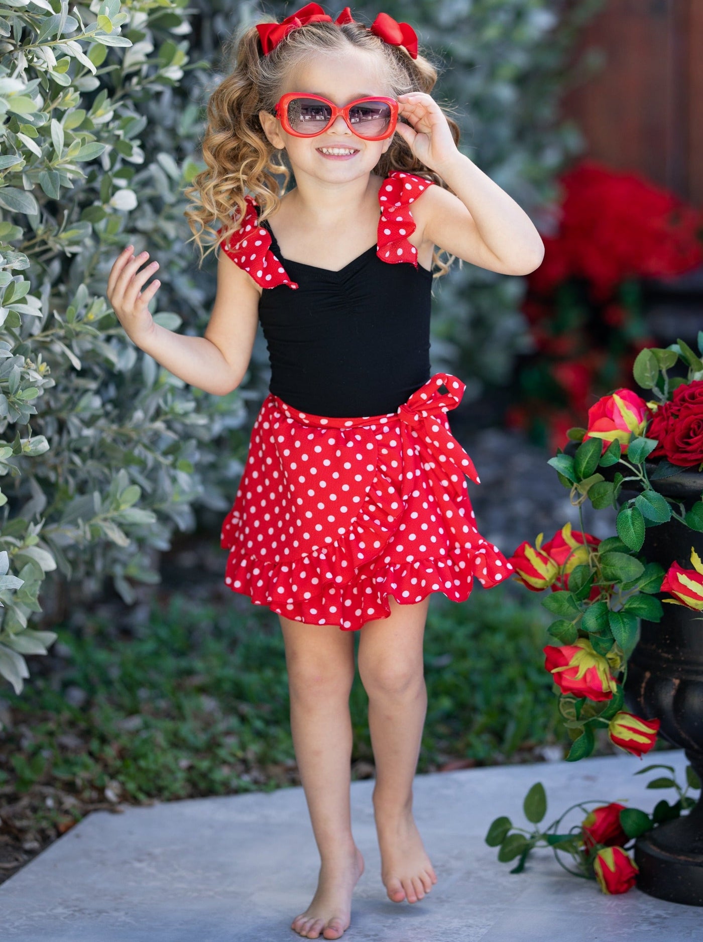 Girls Spring Outfits | Toddler Polka Dot Top & Ruffle Wrap Skirt Set