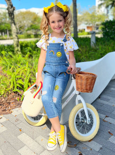 Toddler Casual Set | Girls Smiles & Rainbows Top & Denim Overall Set