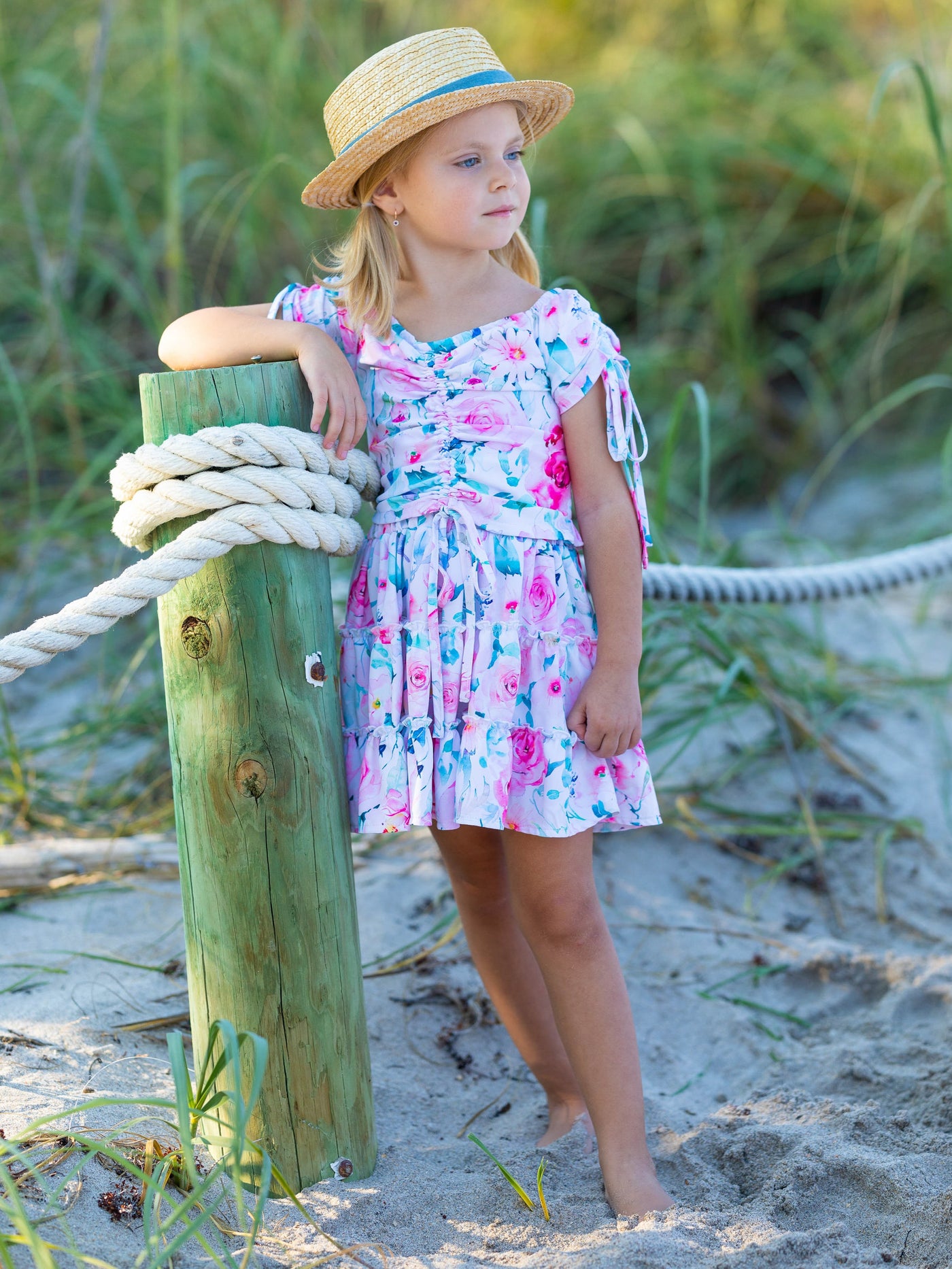 Toddler Spring Outfits | Girls Cap Sleeve Floral Top & Skirt Set 
