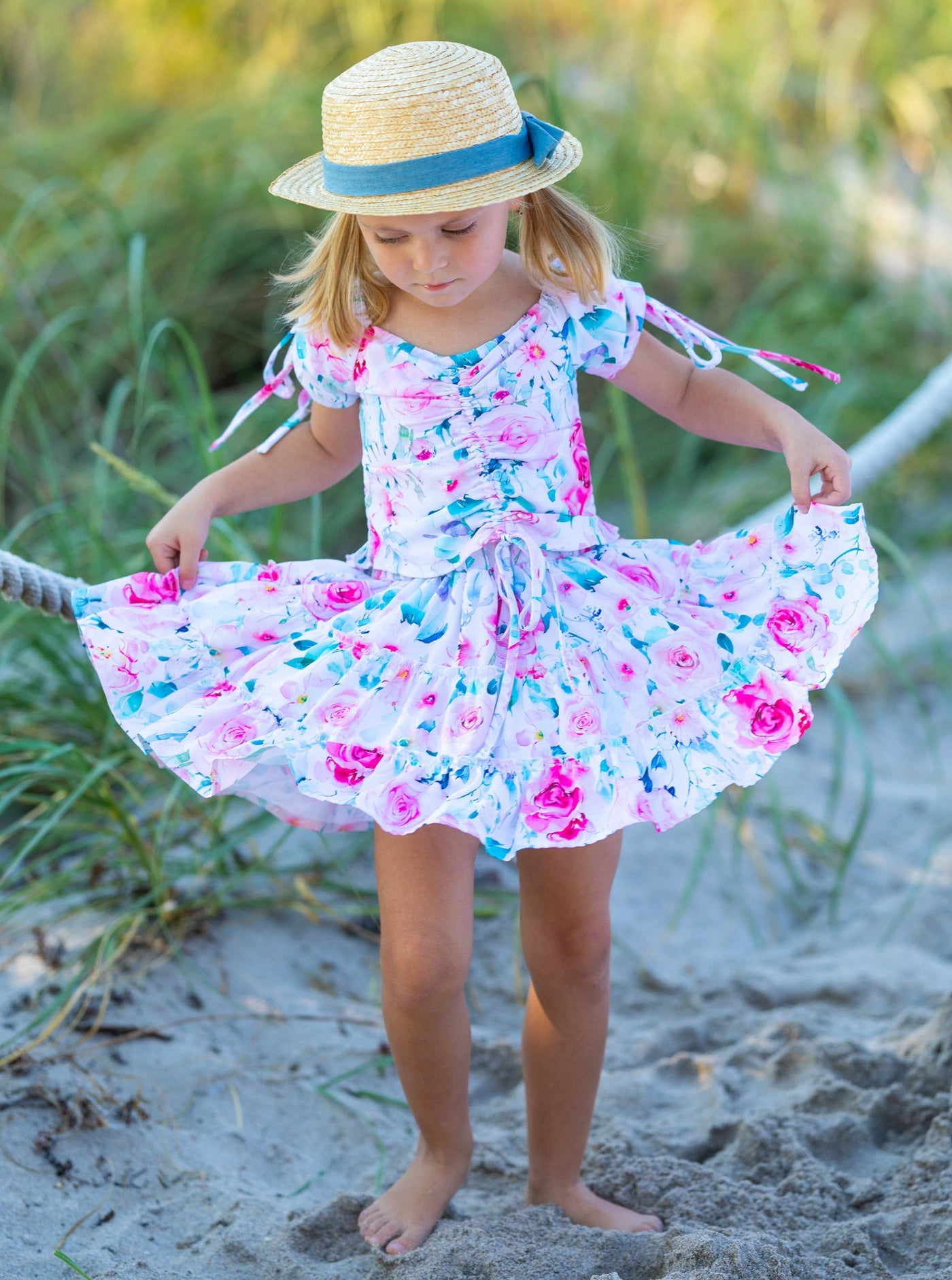 Toddler Spring Outfits | Girls Cap Sleeve Floral Top & Skirt Set 