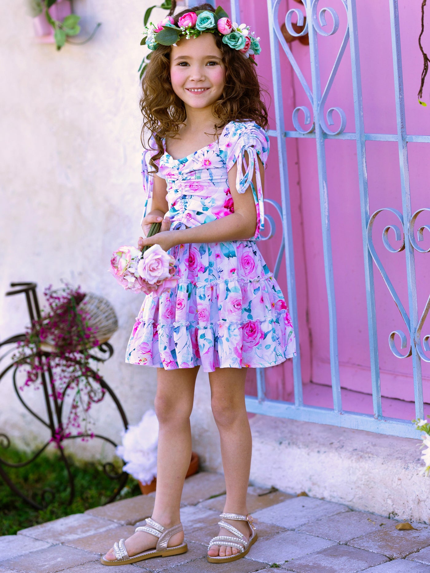 Toddler Spring Outfits | Girls Cap Sleeve Floral Top & Skirt Set 
