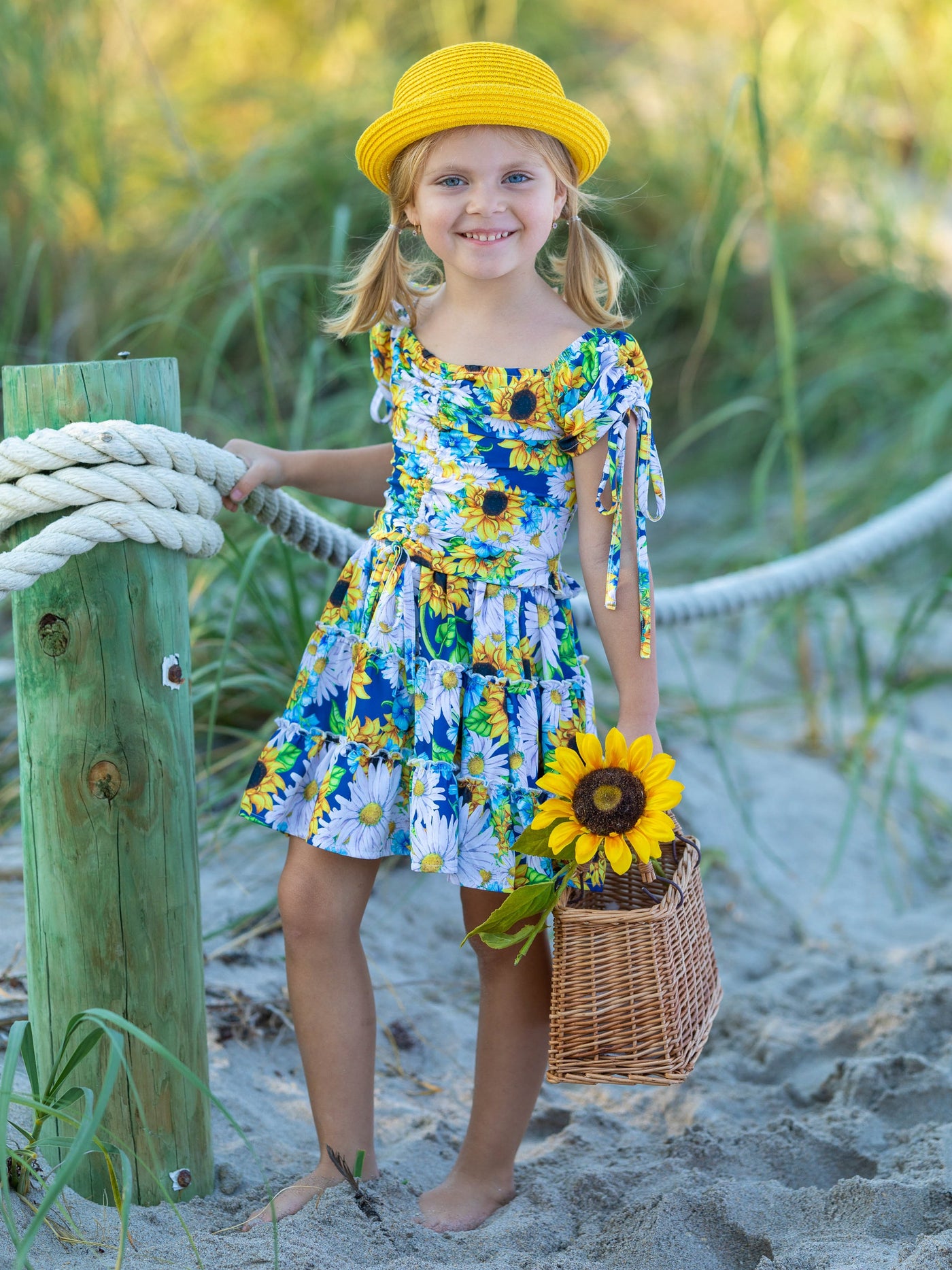 Toddler Spring Outfits | Girls Cap Sleeve Sunflower Top & Skirt Set 