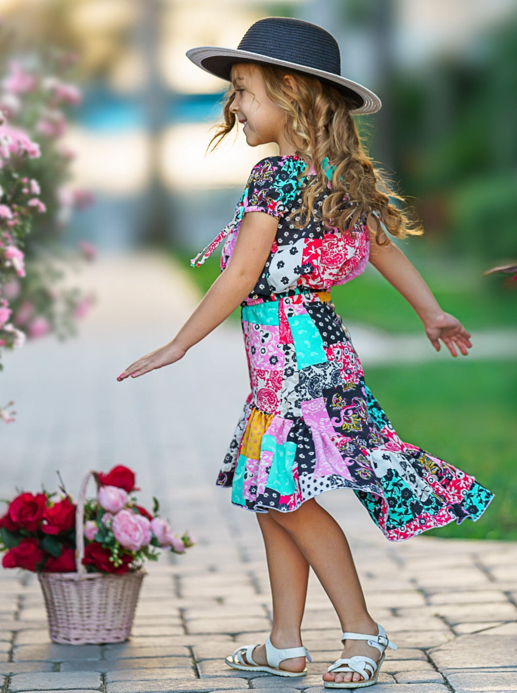 Cute Spring Outfits | Girls Floral Patchwork Top & Hi-Lo Skirt Set