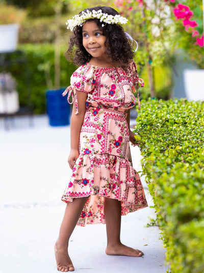 Cute Spring Outfits | Girls Floral Patchwork Top & Hi-Lo Skirt Set