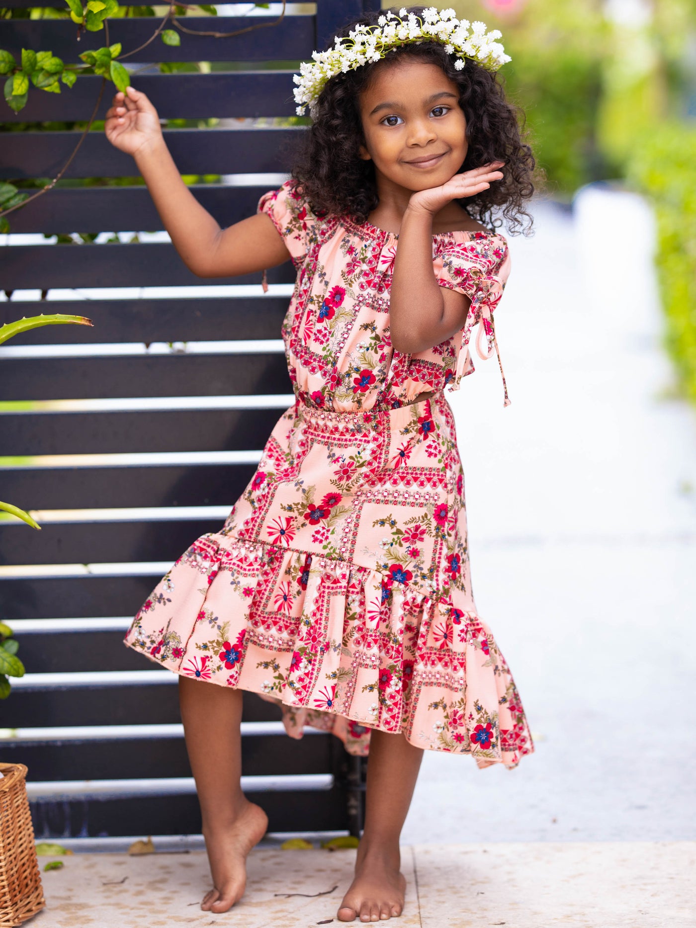Cute Spring Outfits | Girls Floral Patchwork Top & Hi-Lo Skirt Set