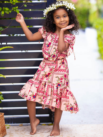 Cute Spring Outfits | Girls Floral Patchwork Top & Hi-Lo Skirt Set