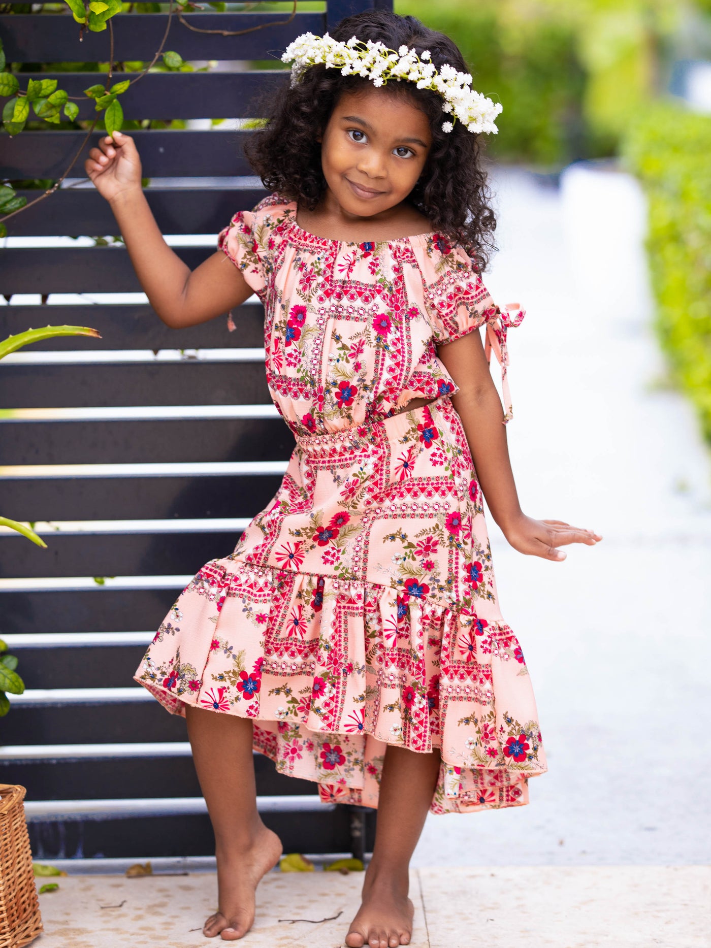 Cute Spring Outfits | Girls Floral Patchwork Top & Hi-Lo Skirt Set